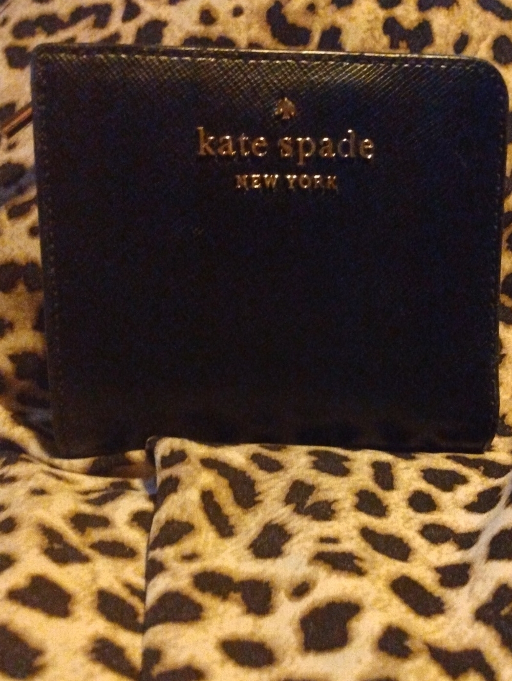 kate spade Black Saffiano Zip-Around Wallet with Gold Logo